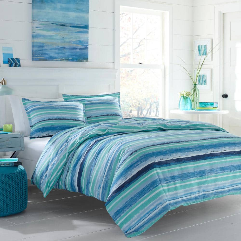 Full Blue Cotton Reversible Nautical Comforter Set