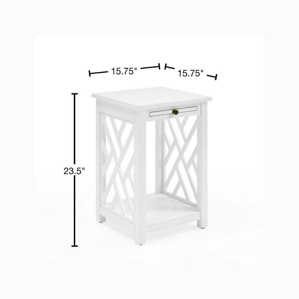 Coventry Pine Wood End Table with Tray Shelf in White