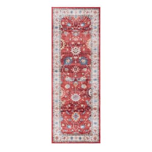 Cullen Red 2 ft. x 6 ft. Crystal Print Polyester Digitally Printed Runner Rug