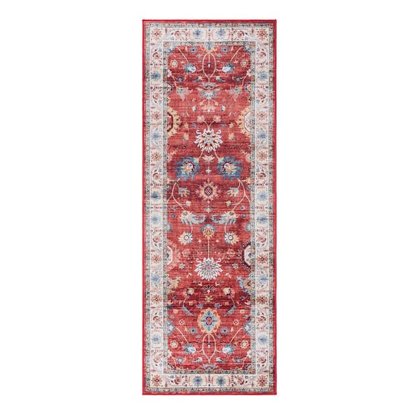 Gertmenian Cullen Red 2 ft. x 6 ft. Crystal Print Polyester Digitally Printed Runner Rug