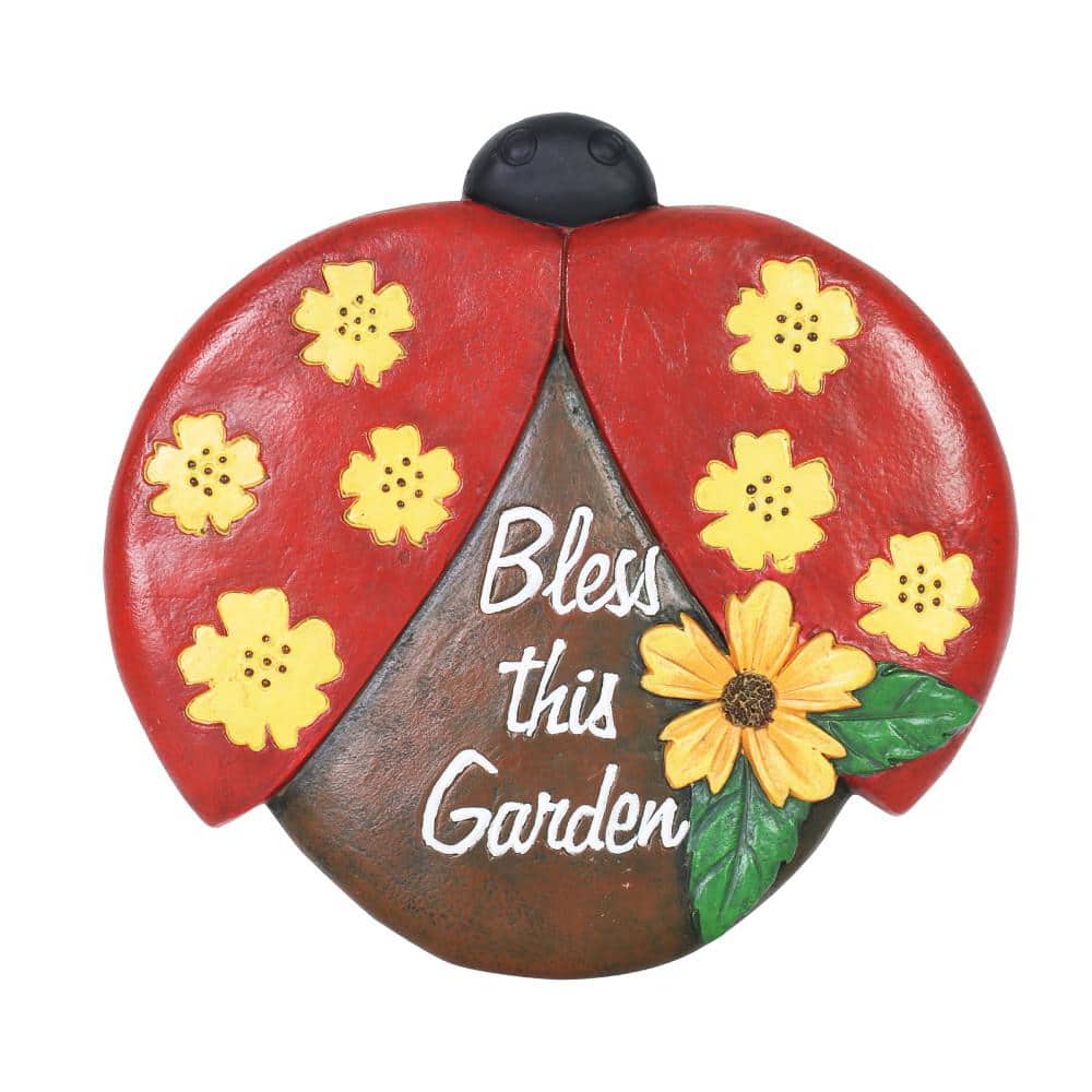Exhart Ladybug Bless This Garden 9.45 in. x 9.06 in. x 0.91 in. Ladybug  Magnesium Step Stone 73192-RS - The Home Depot