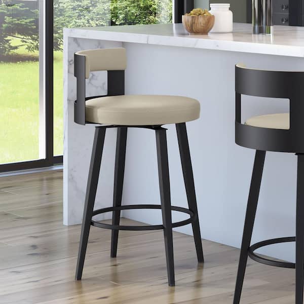 Amisco Paramont 26.5 in. Greige Faux Leather/Black Metal Counter Stool