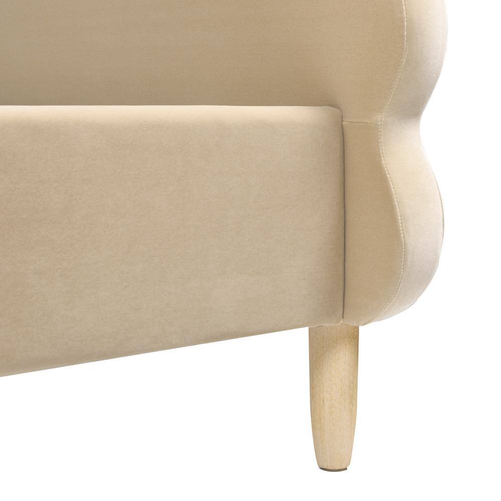 King Fawn Brown Velvet Upholstered Platform Bed with Wavy Headboard