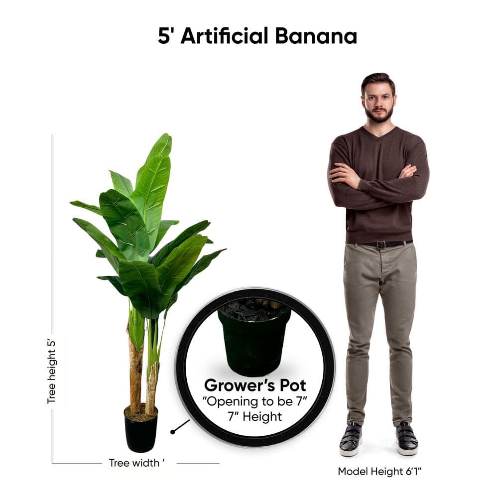 5' Green Plastic Artificial Banana Plant in Black Pot