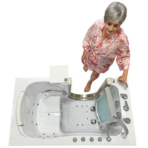 Petite 52 in. x 27.5 in. Left Drain Walk-In Combination Bathtub in White, Heated Seat, Carrara Wall Surround