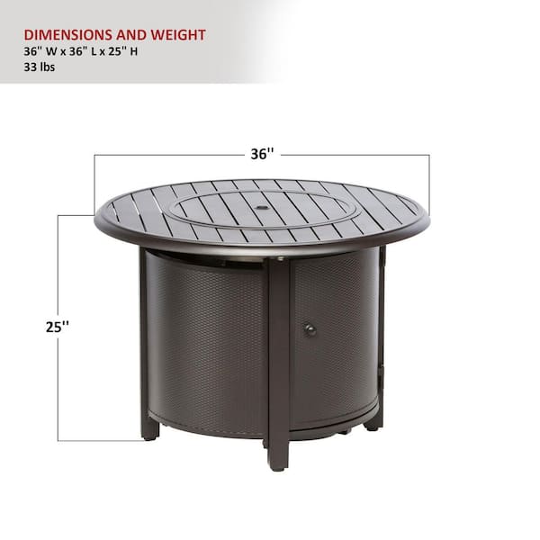 Bay Ridge 36 in. x 25 in. Round Aluminum Propane Gas Fire Pit Table with Glacier Ice Firebeads