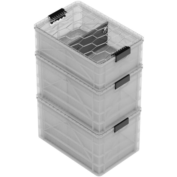 Crate Starter Pack 2 Full-Size and 1 Half-Size Heavy Duty Stackable Storage Bins with Lids and Dividers Clear
