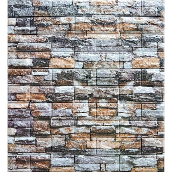 Dundee Deco Falkirk Jura II 28 in. x 28 in. Peel & Stick Multicolored Faux Bricks, Stones PE Foam Decorative Wall Paneling (10-Pack)