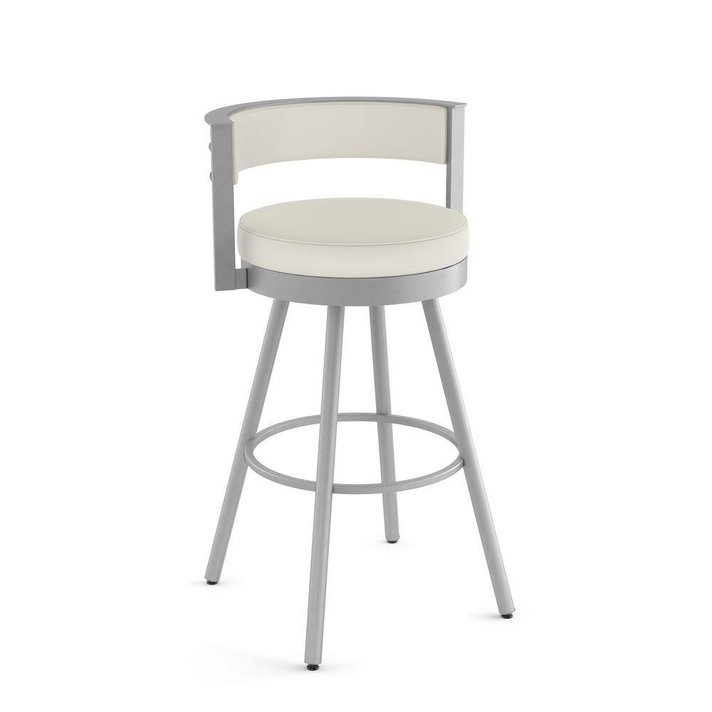 Eller 30" Off-White Faux Leather Swivel Bar Stool with Shiny Grey Metal