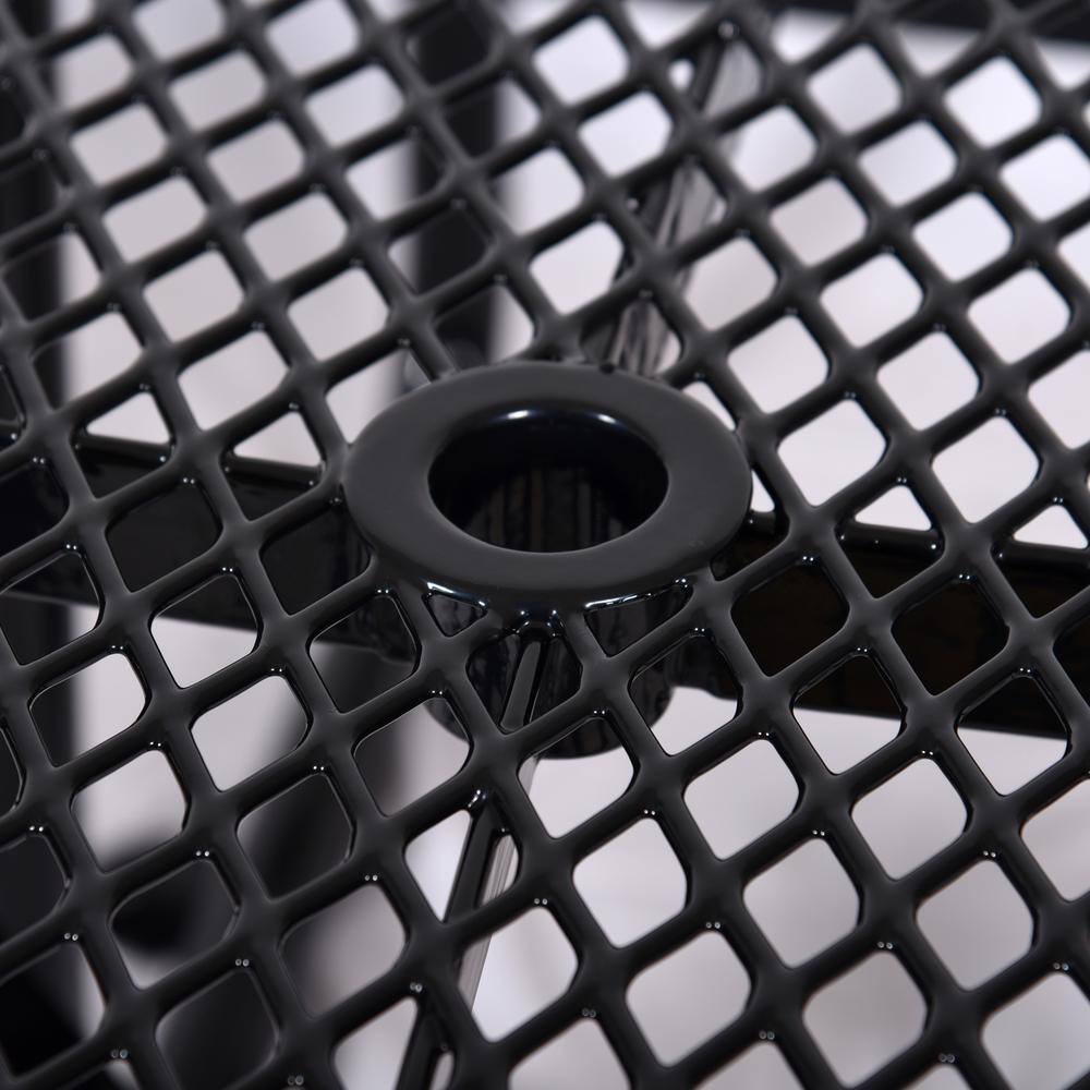 46 in. Black Square Steel Outdoor Picnic Table with Umbrella Hole