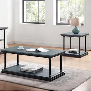 Blue River 47.5 in. Antique Blue and Black Rectangle Wood Top 2-Piece Coffee Table Set