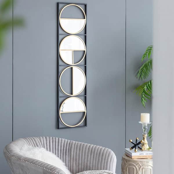 Blisstyle Golden Black 47.2 in. W x 12.2 in. H Art Deco lrregular Iron Framed Mirror Wall Mirror Wall Decor Mirror