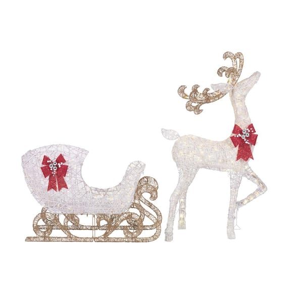 Home Accents Holiday 5 Ft Polar Wishes Reindeer Outdoor Decoration With Sleigh And 280 Led Lights Ty407 408 1911 The Home Depot