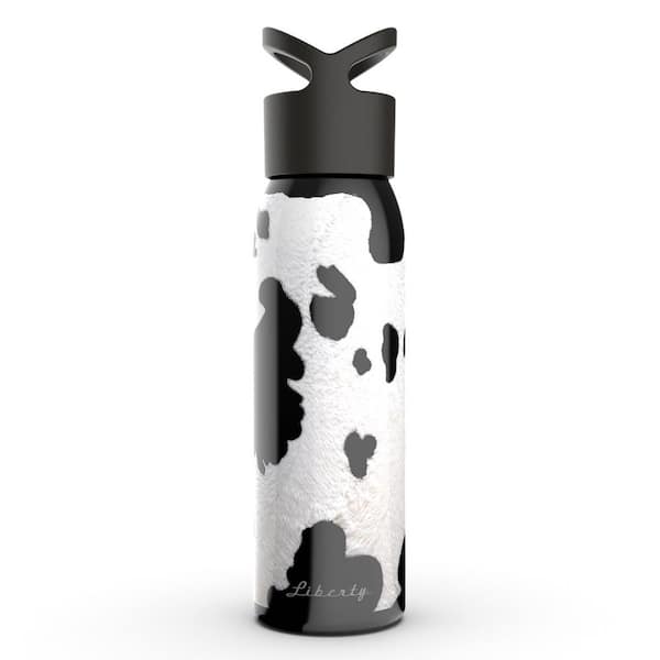 24 oz. Moo Panther Black Reusable Single Wall Aluminum Water Bottle with  Threaded Lid