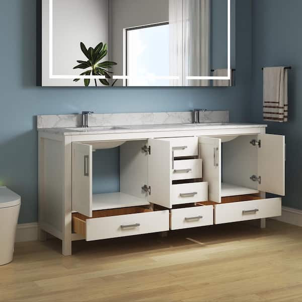 Aeterna 72 in. W x 22 in. D x 34 in. H Double Sinks Freestanding Bath Vanity in White with Cultured Marble Top