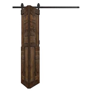 S Style 42in. x 84in. (21"x 84"x 2Panels) Dark Walnut Solid Wood Bi-Fold Barn Door With Hardware Kit - Assembly Needed