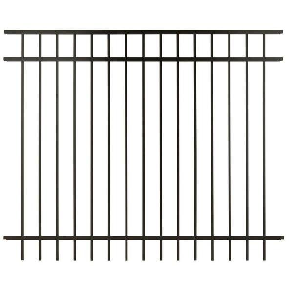 Cercadia 5 ft. H x 6 ft. W Black Aluminum 3-Rail Flat Top Fence Panel - Unassembled-DISCONTINUED