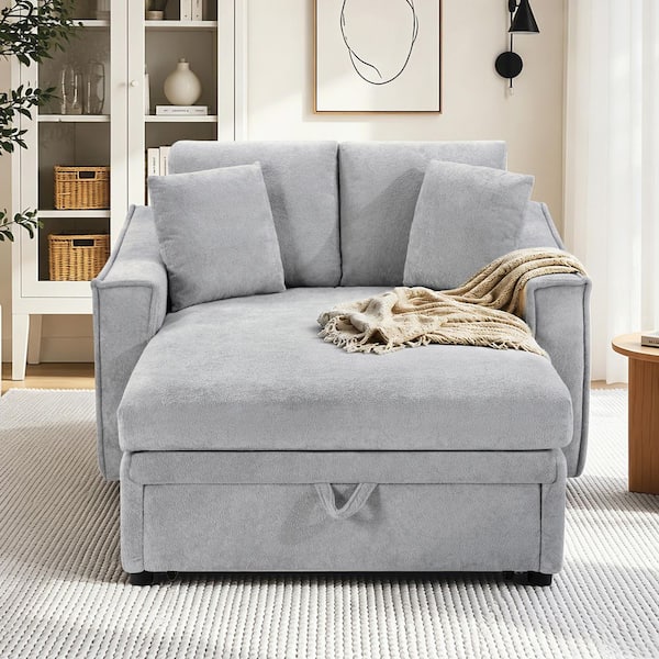 Grey Velvet Square Arm Chaise Lounge with Pillows and Hidden Storage Space for Living Room