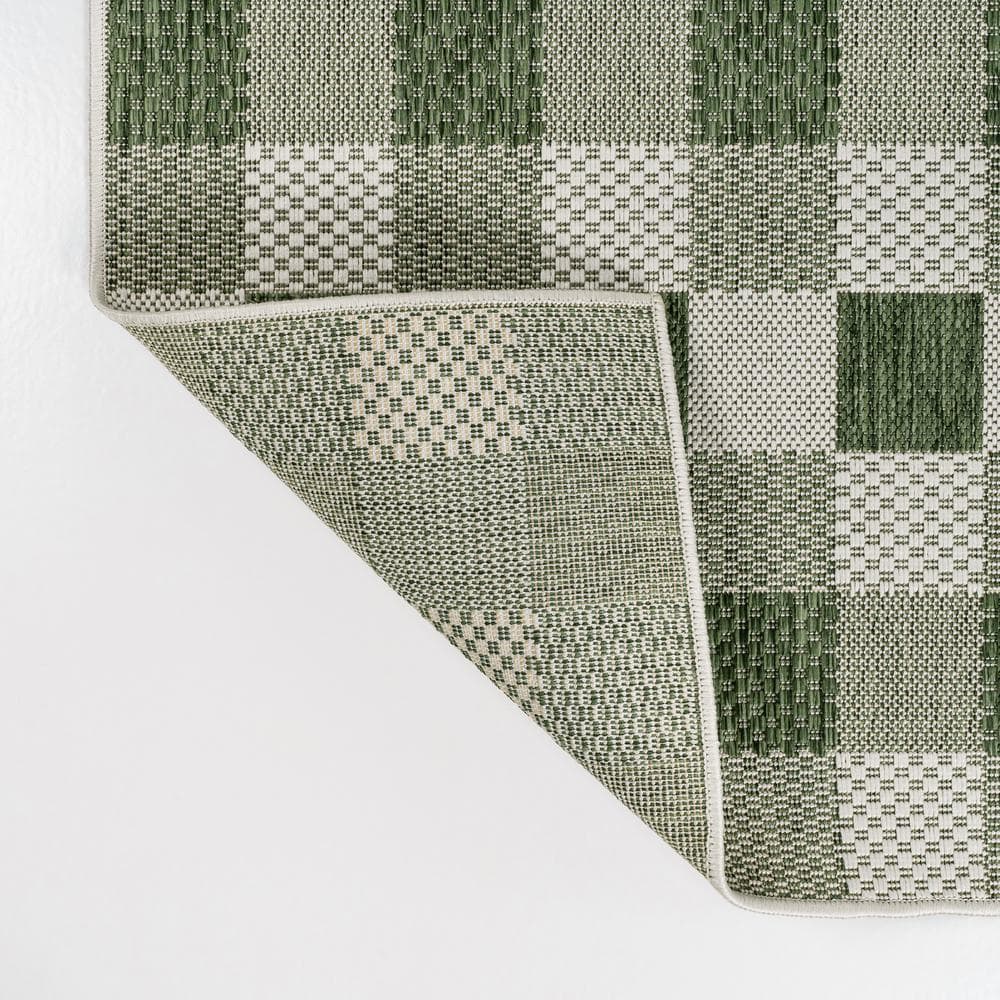 Darcy Green and Cream Geometric Synthetic Indoor/Outdoor Area Rug