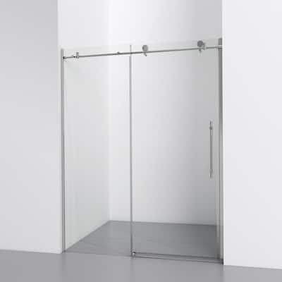 60 in. W x 76 in. H Bypass Sliding Semi Frameless Shower Door/Enclosure in Polished Stainless Steel with Clear Glass