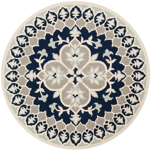 SAFAVIEH Bellagio Navy Blue/Ivory 5 ft. x 5 ft. Round Floral Area Rug