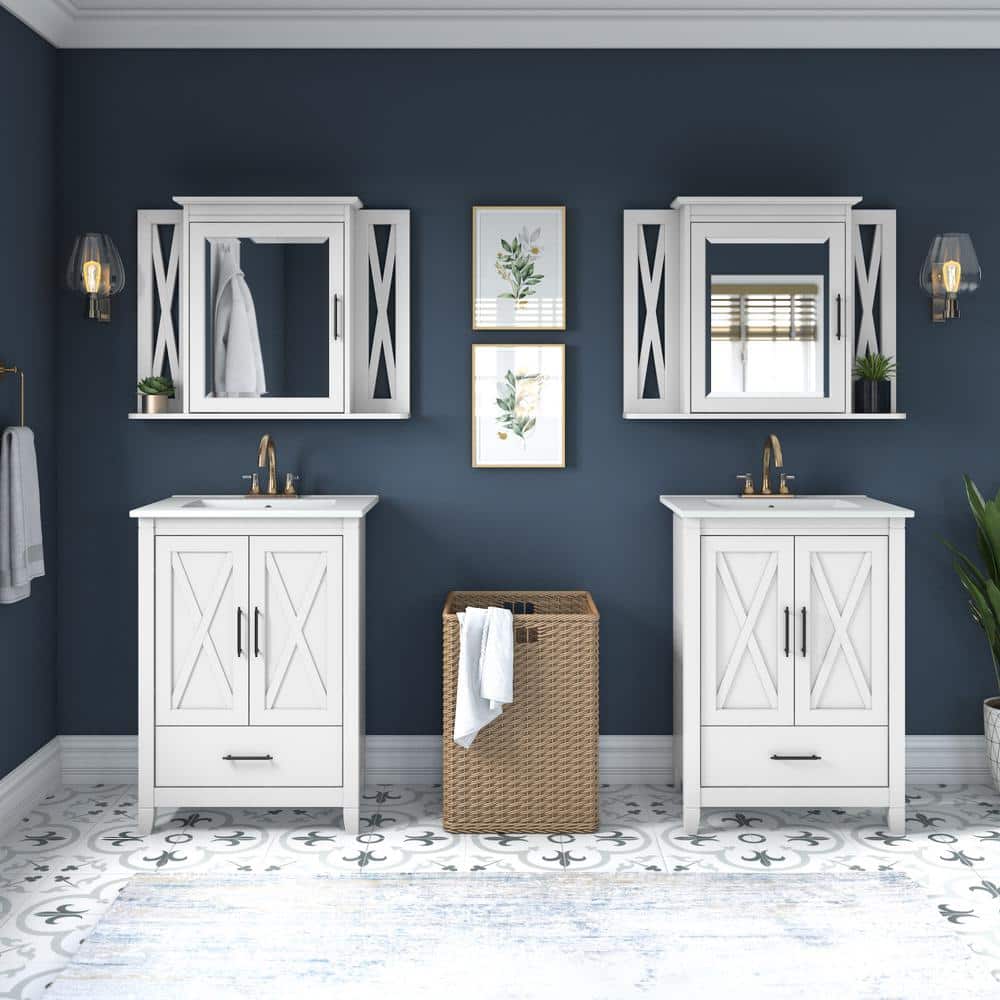 White Ash Farmhouse Wall-Mount Medicine Cabinet with Mirror