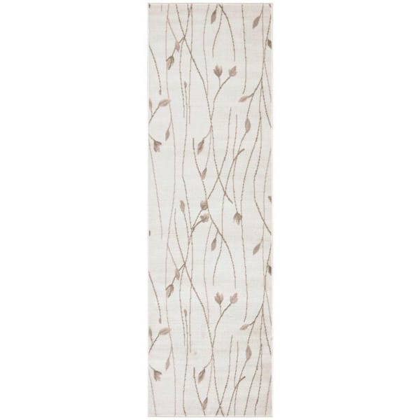 Grafix Ivory Beige 2 ft. x 8 ft. Floral Contemporary Runner Area Rug