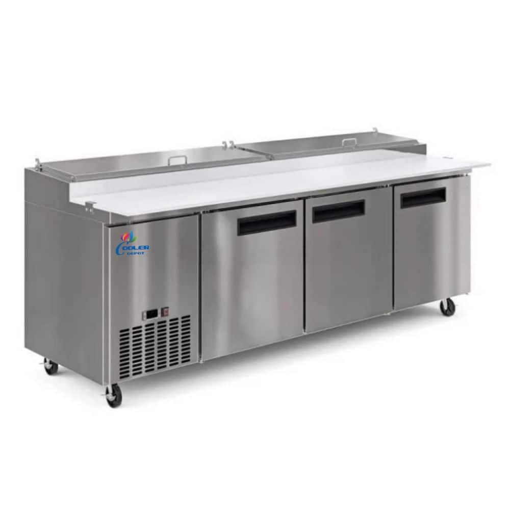 91.9 in. W 24.2 cu. ft. Commercial Food Prep Station Refrigerator in Stainless Steel