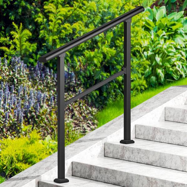 HOMEIBRO 36 in. H x 40.4 in. W Black Wrought Iron Stair Railing Kit Handrails for Outdoor Steps Fit 2 or 3 Steps (2-Pack)