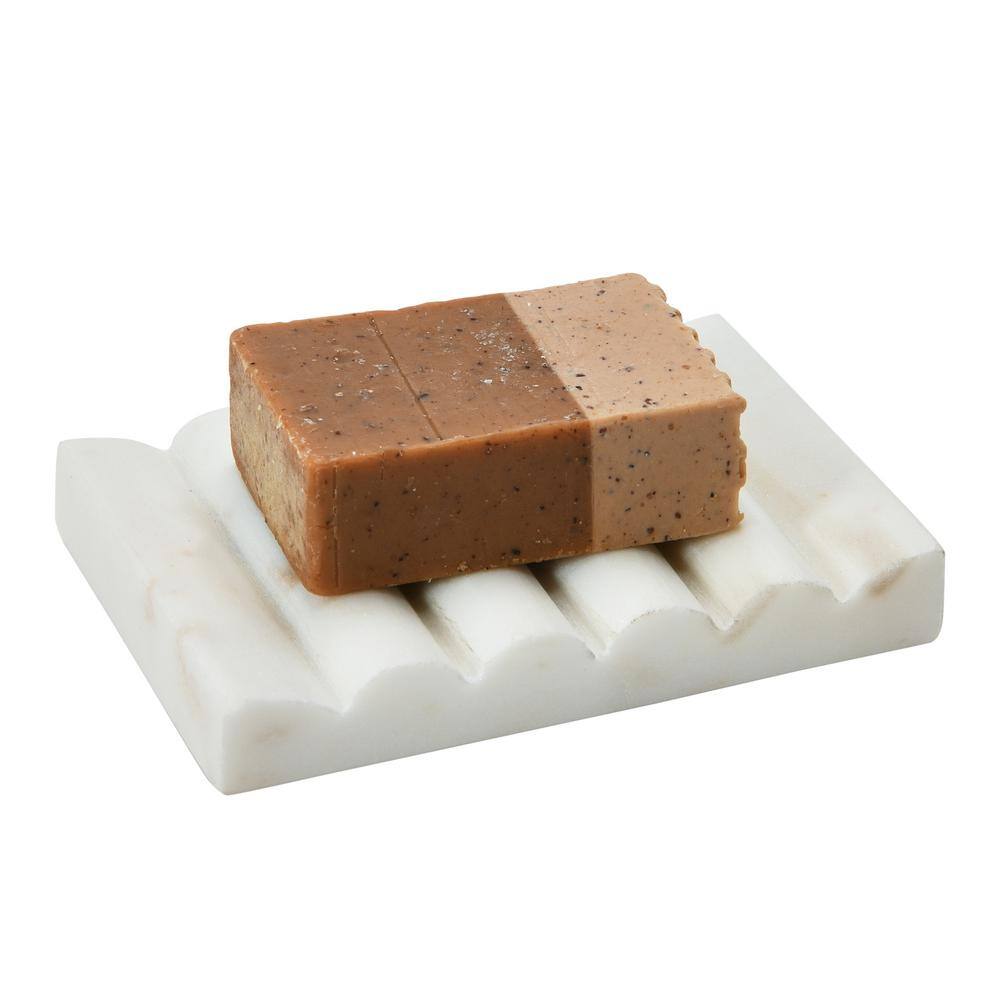 White Carved Marble Rectangular Soap Dish