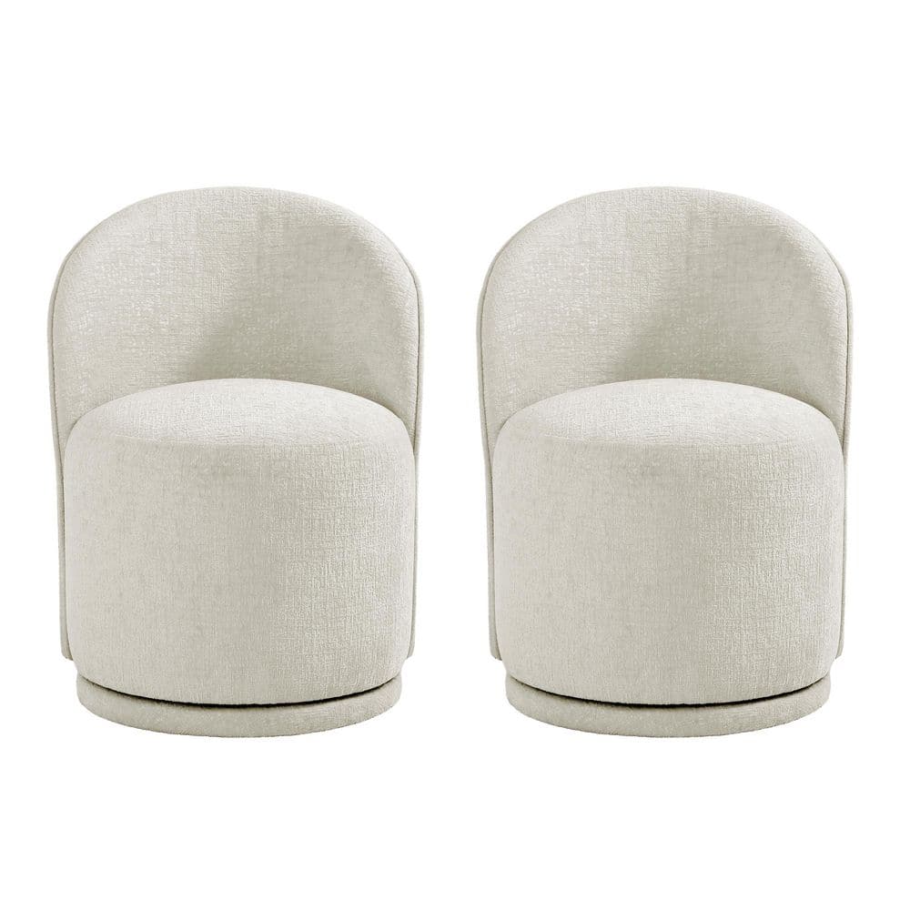 Light Sand Chenille Fabric Swivel Dining Side Chair (Set of 2)