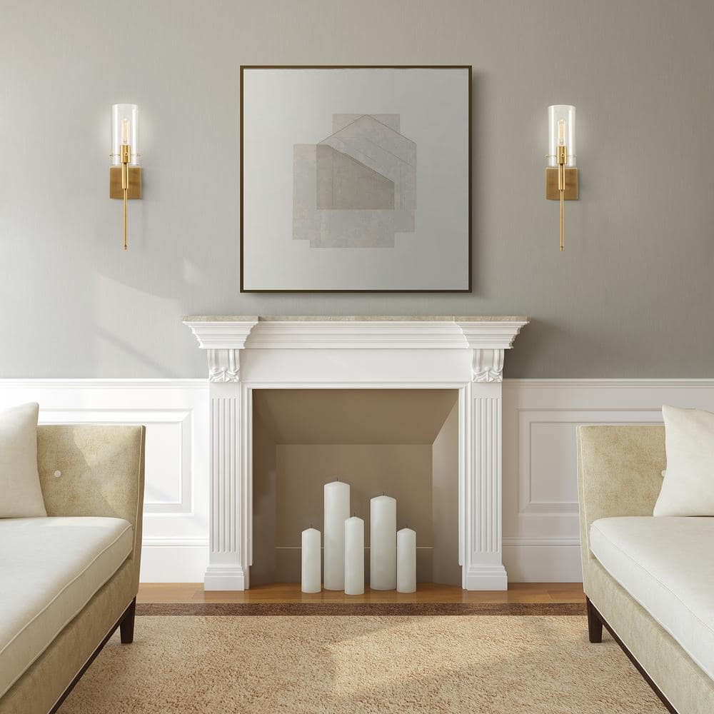 Antique Brass and Glass Dimmable Wall Sconce Set of 2