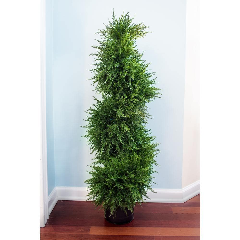 Elegant 40" Cedar Spiral Topiary with Built-in Lights, Potted