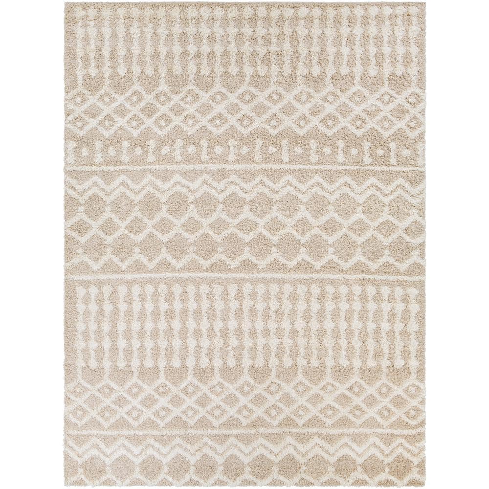 Beige Moroccan Shag Area Rug, 8'10" x 12', Polypropylene