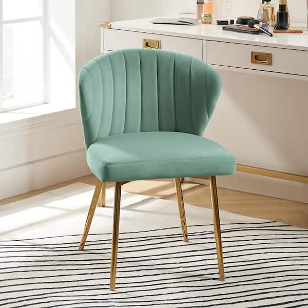 JAYDEN CREATION Luna Sage Velvet 20 in.W x 19.5 in.D x 29 in.H Tufted Wingback Side Chair with Metal Legs