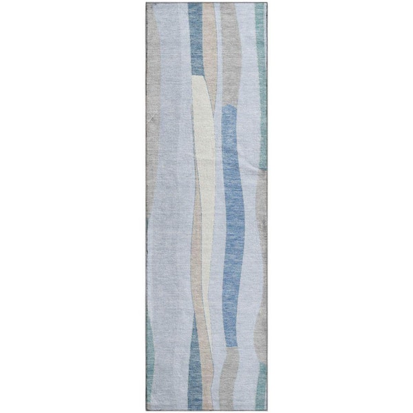 Mayfield Premium Machine Washable Abstract AMF2188 Sky 2 ft. x 7 ft. Runner Rug