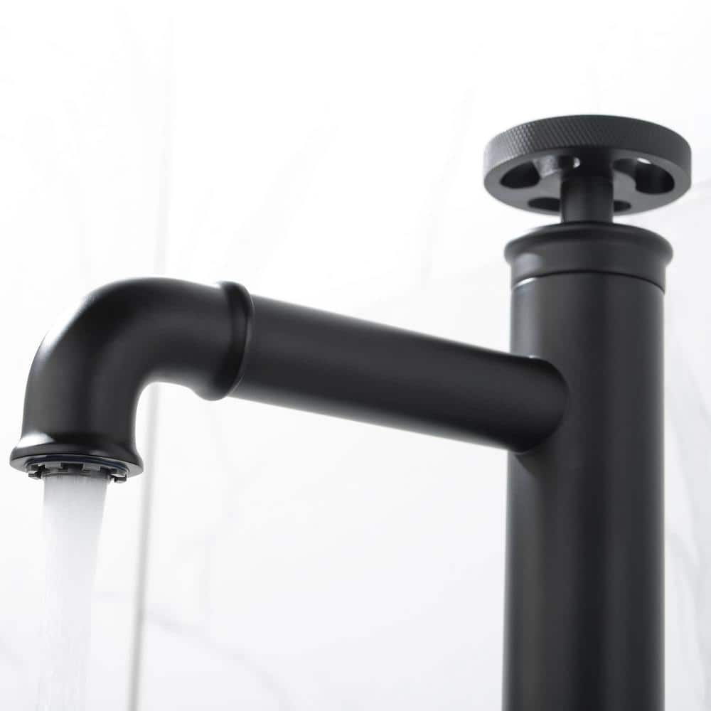 Matte Black Tall Brass Vessel Sink Faucet with Knob Handle