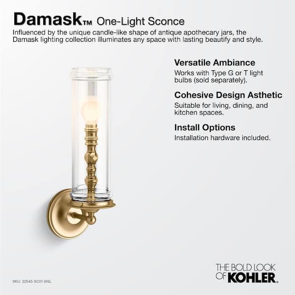 KOHLER Damask 1-Light Polished Chrome Sconce