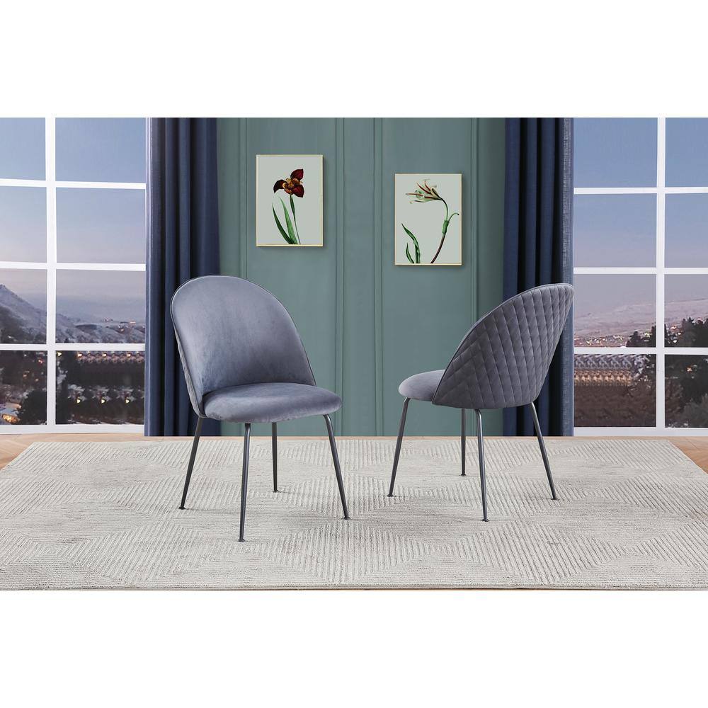 Elegant Dark Grey Velvet Upholstered Wood Side Chairs - Set of 2