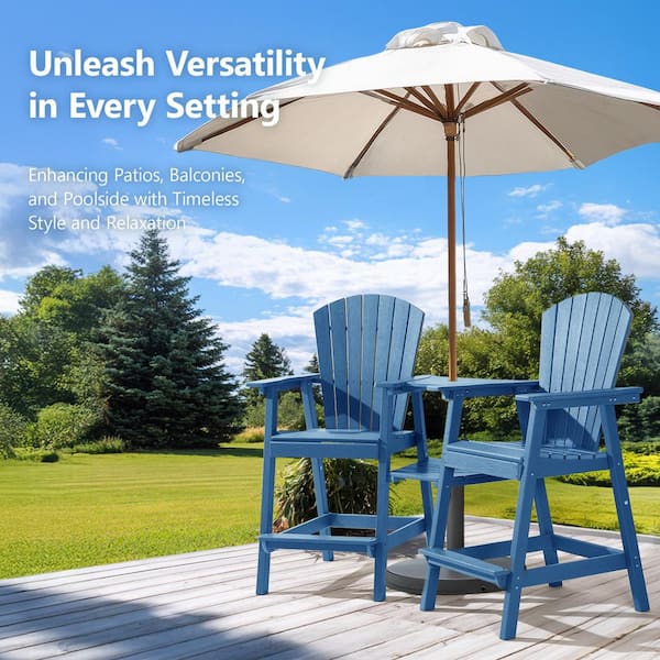 PASAMIC Blue HDPE Tall Adirondack Chair with Removable Double
