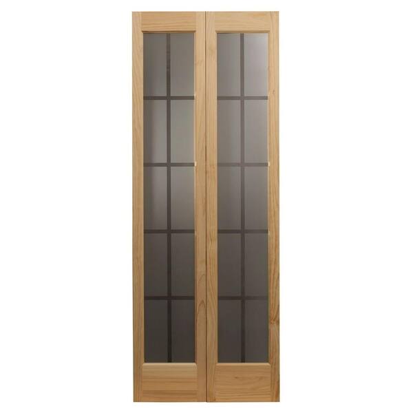 Pinecroft 32 in. x 80 in. Colonial Frost Full-Lite Glass Universal/Reversible Interior Wood Bi-Fold Door