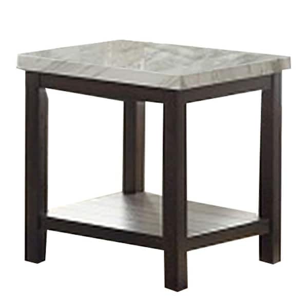Benjara 22 in. Brown Square Marble End Table with 1-Slatted Shelf