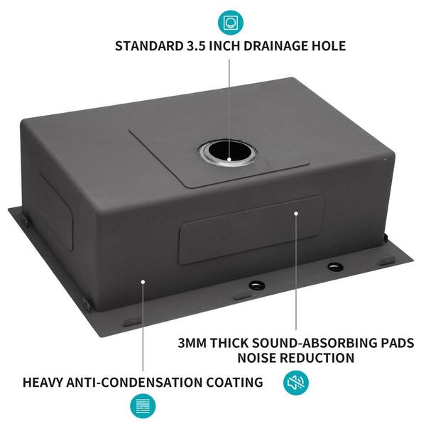 stufurhome - 30 in. Gunmetal Black Single Bowl Workstation 16-Gauge Stainless Steel Drop-In Kitchen Sink with Backspalash