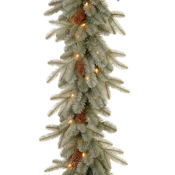 Unbranded 9 ft. Frosted Arctic Spruce Garland with Clear Lights