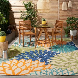 Aloha Multicolor 10 ft. x 13 ft. Floral Modern Indoor/Outdoor Patio Area Rug