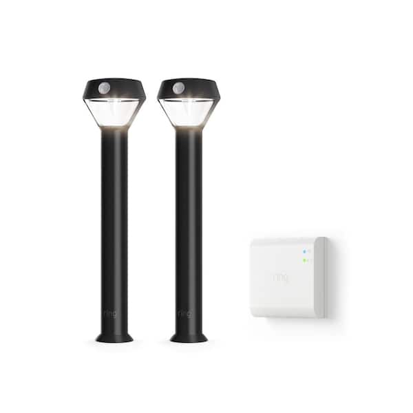 Ring Smart Lighting Motion Activated Outdoor Solar Integrated LED Black Pathlight with Smart Lighting Bridge (2-Pack)