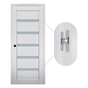 Leora 28" x80" Right-Hand 5-Lite Frosted Glass Bianco Noble Composite Single Prehung Interior Door with Concealed Hinges