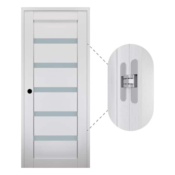 Leora 24" x80" Right-Hand 5-Lite Frosted Glass Bianco Noble Composite Single Prehung Interior Door with Concealed Hinges