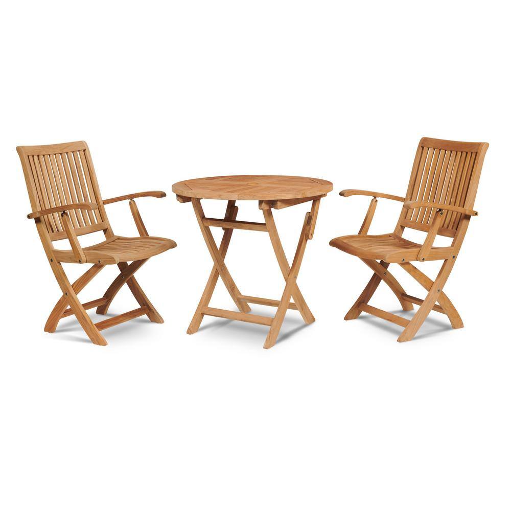 Lydie 3-Peice Teak Round Outdoor Bistro Set