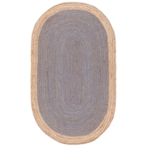 Natural Fiber Gray/Beige Doormat 3 ft. x 5 ft. Woven Ascending Oval Area Rug